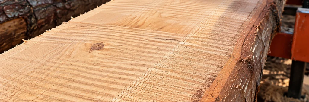 Sawmill lumber showing repeating washboard marks across the cut surface.
