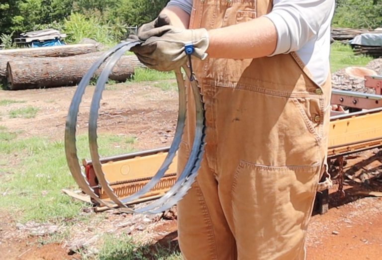 Learn how to fold and unfold a bandsaw sawmill blade safely.