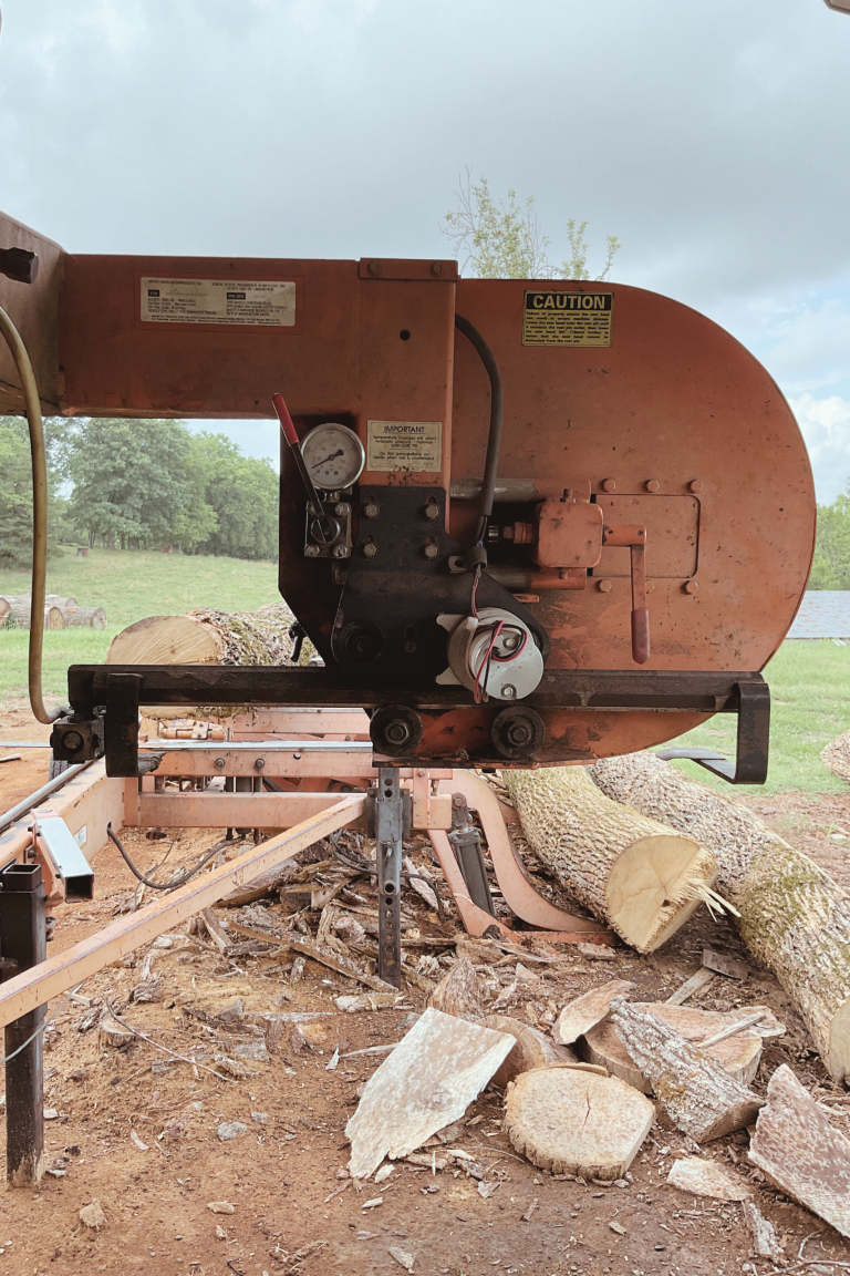 Band saw Sawmill blade ready to cut lumber on a Woodmizer Sawmill